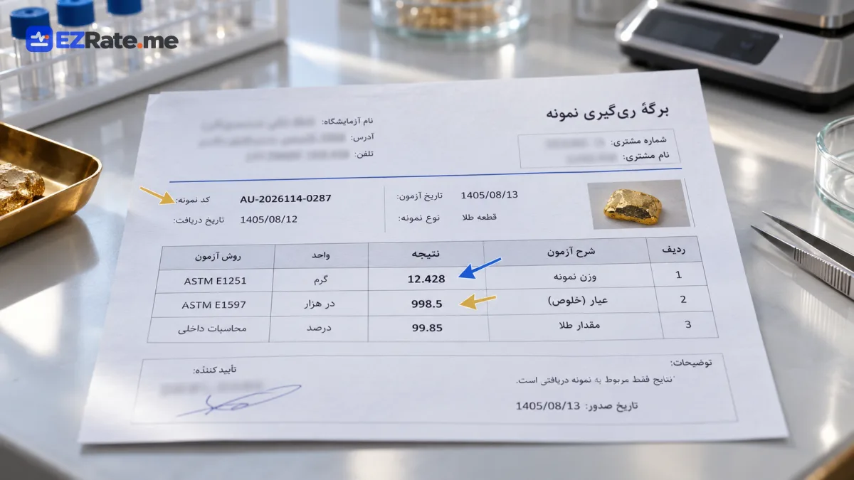 نمونهٔ برگهٔ ری‌گیری طلای آبشده با محل کد استعلام